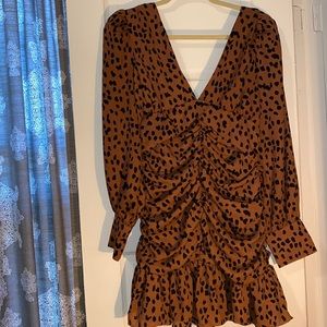 Camel Colored Dotted Mini Dress